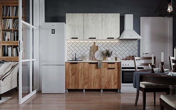 Готовая кухня Диор дуб крафт белый / дуб крафт табачный 1.5 м Готовая кухня Диор дуб крафт белый / дуб крафт табачный 1.5 м купить в Санкт-Петербурге