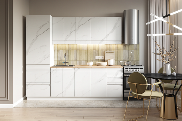 Кухня Денуа 2400 мрамор белый (готовое решение) Кухня Денуа 2400 мрамор белый (готовое решение) купить в Санкт-Петербурге