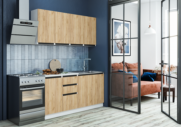 Кухня Стиль дуб крафт золотой + вставка черный 1600 (готовое решение) Кухня Стиль дуб крафт золотой + вставка черный 1600 (готовое решение) купить в Санкт-Петербурге